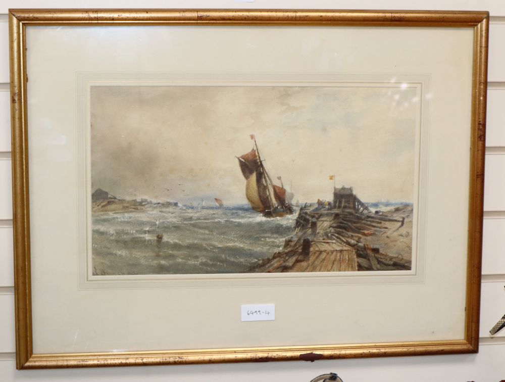 Edwin Hayes (1820-1904), watercolour, Smacks Returning, signed, 28 x 48cm